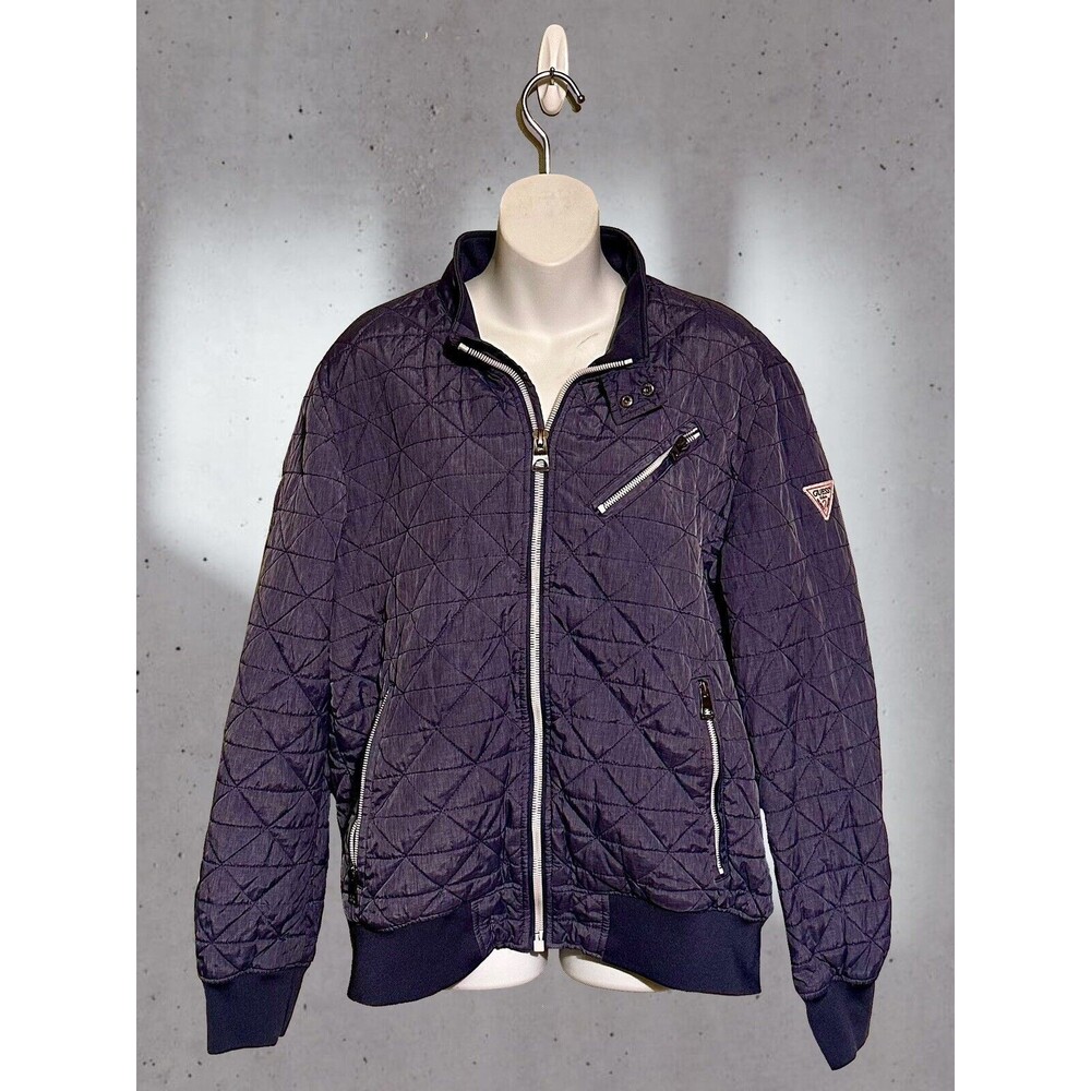 GUESS Quilted Blue Jacket Unisex Size L EUC!!